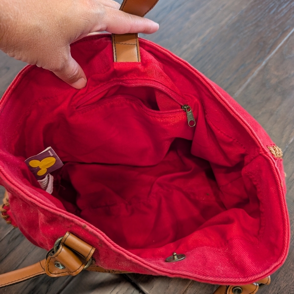 VINTAGE Disney Pooh and Tigger red canvas shoulder bag tote bag - Picture 10 of 14